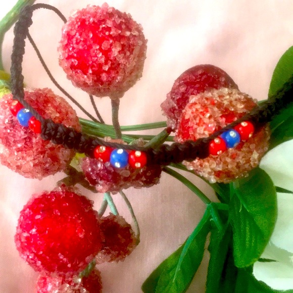 UNISEX Braided Bracelet - Black, Red, Blue & Rhinestones! - Picture 5 of 10